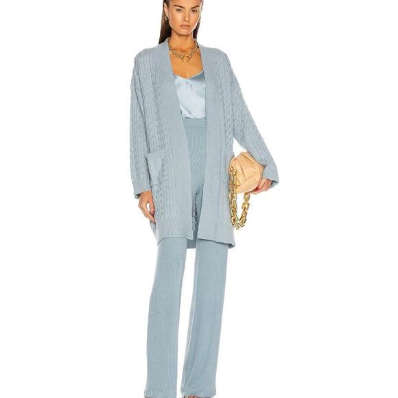 SABLYN Mirna Long Braided Cable Knit Long Open Cardigan Sweater Sky Blue X-Small - Picture 2 of 9